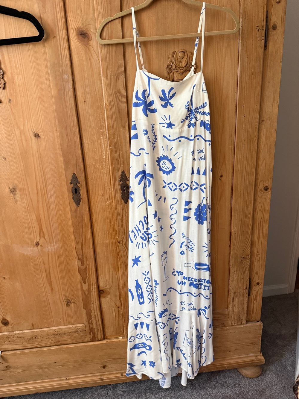 Blue & White Printed Maxi Dress - Spaghetti Strap